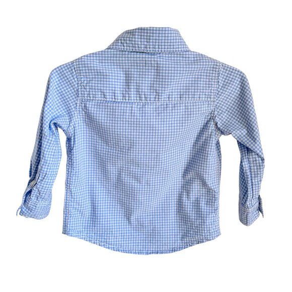 Carters Baby Boy Blue Gingham Long Sleeve Button-Down Dress Shirt 12M Cotton - Picture 2 of 5